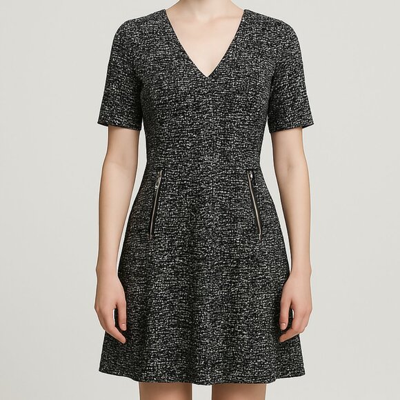 Julian Taylor Black White Fit & Flare Dress NWT Size 14 Zip Accent - Picture 1 of 13